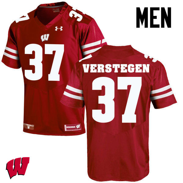 Men Wisconsin Badgers #37 Brett Verstegen College Football Jerseys-Red